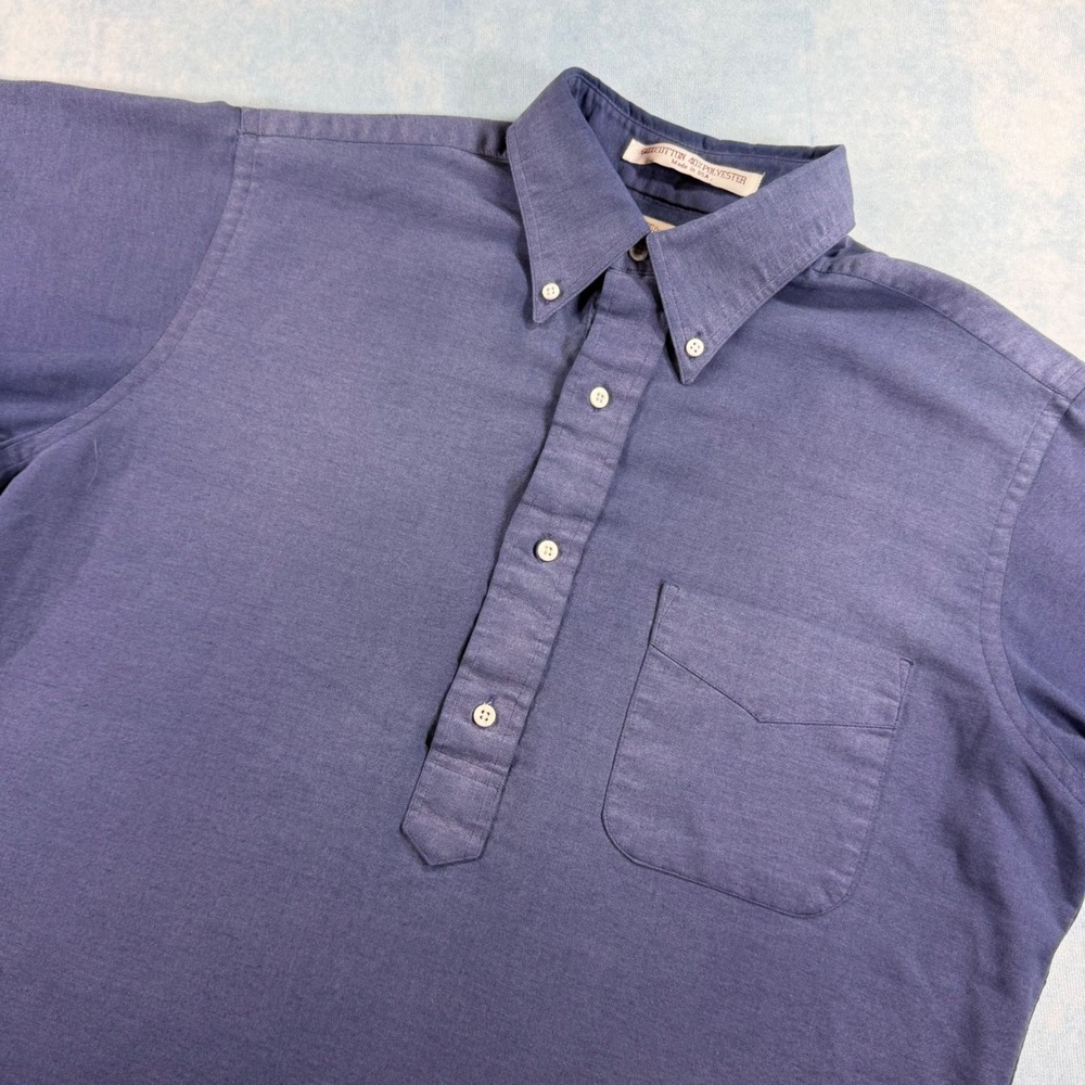 Norm Thompson Popover Shirt Mens M Blue Excellent Vintage Short Sleeve USA Made